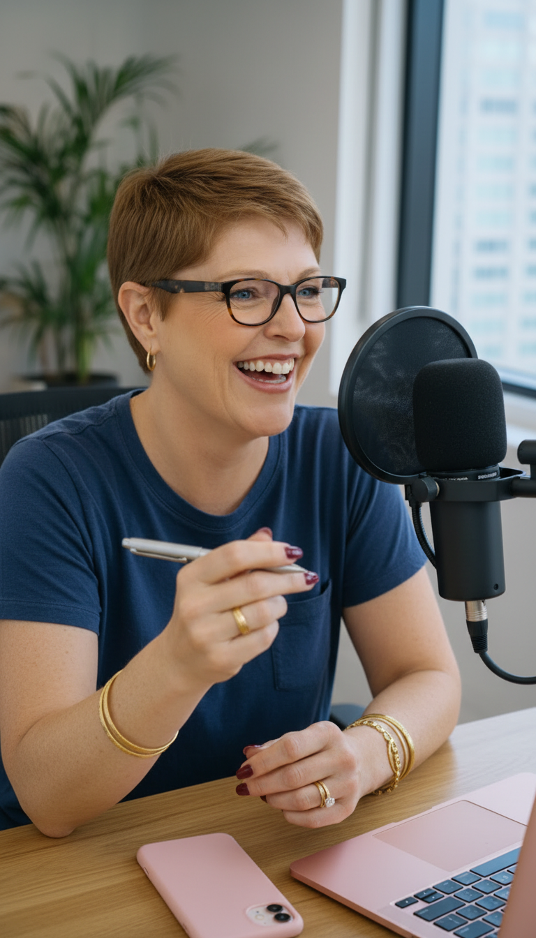 Suzi Manley of Five Foot Rope talking through a business growth system at her desk