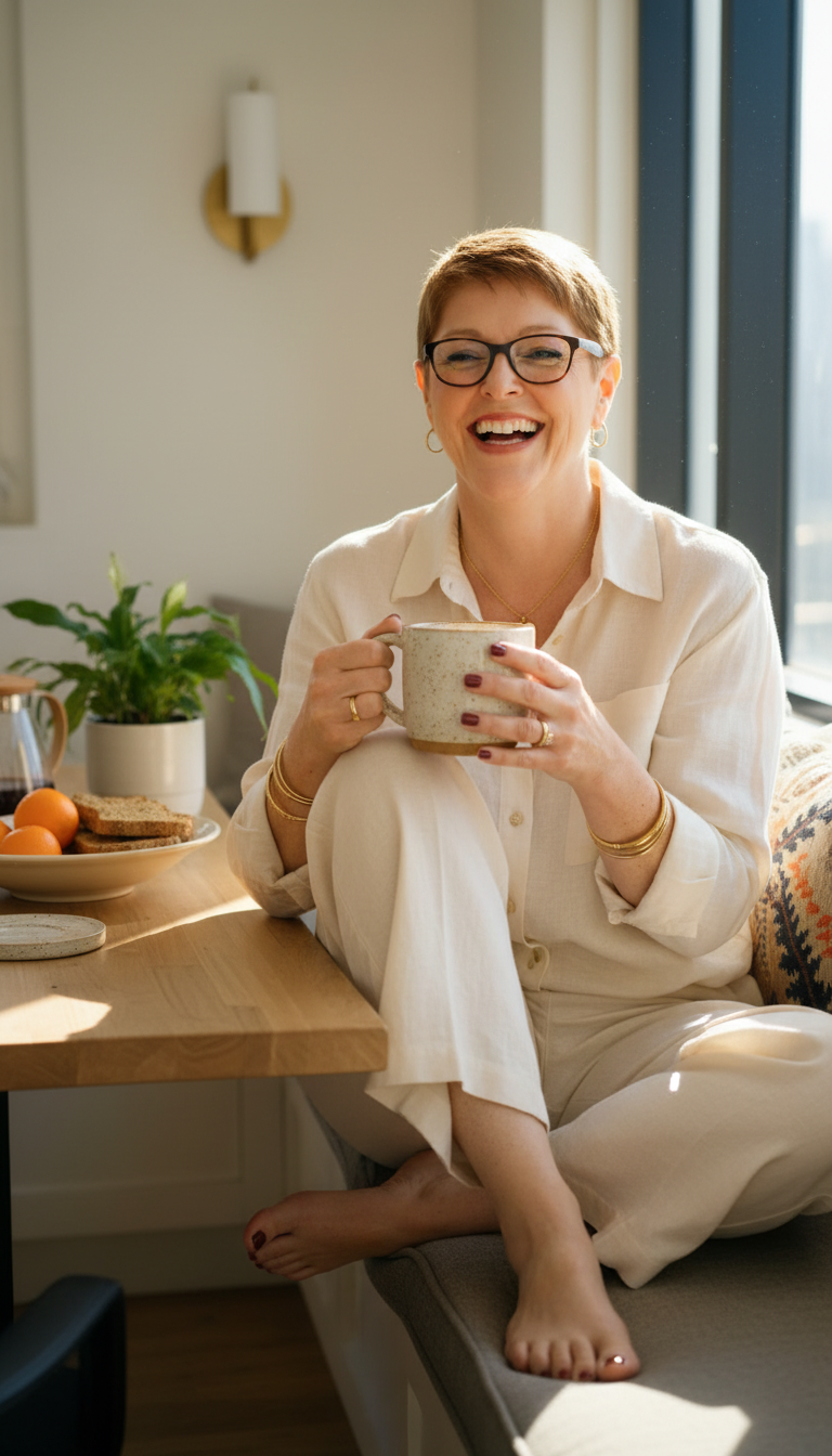 Suzi Manley smiling with a coffee